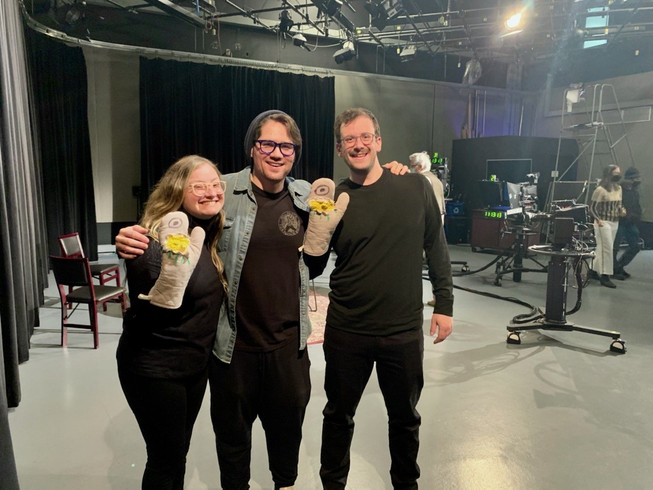 Three actors in a TV Studio