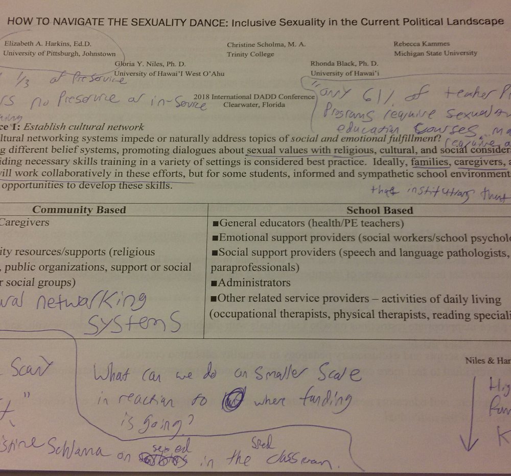 Worksheet typed up in black ink on a white paper. Around the given, typed, information are handwritten notes in blue ink. Some of theses handwritten notes are circled or have arrows to help relate back to specific points in the typed information on the worksheet.
