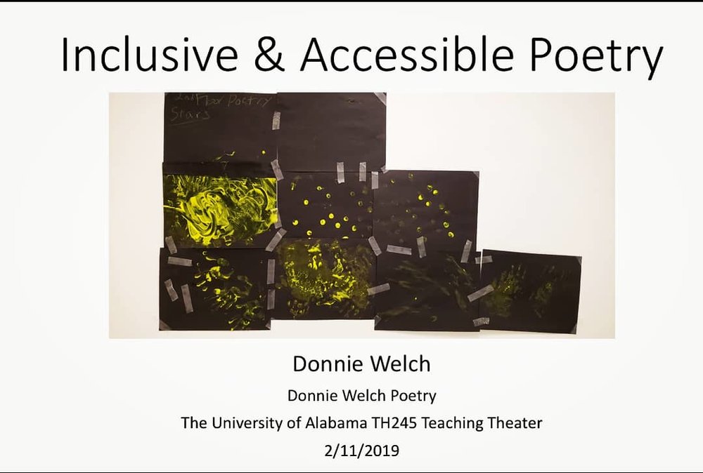 Title slide of powerpoint presentation.At the top is the title, followed by a center is an image of hand painted stars, yellow finger paint on black construction paper. Below that is the presenter name and information.